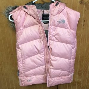 North face baby pink puffy vest zip up